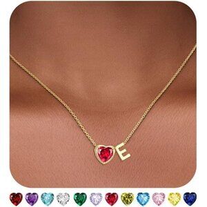 Beautiful Heart-Shaped Birthstone Initial Necklace for Women - Perfect Gift Idea